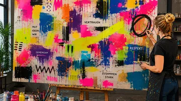 riesige Leinwand mit Farbpalttte Neonfarben