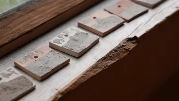 Clay samples on wooden windowsill.