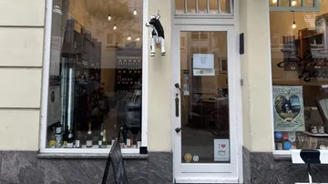 Schaufenster mit ausgestellten Weinflaschen.