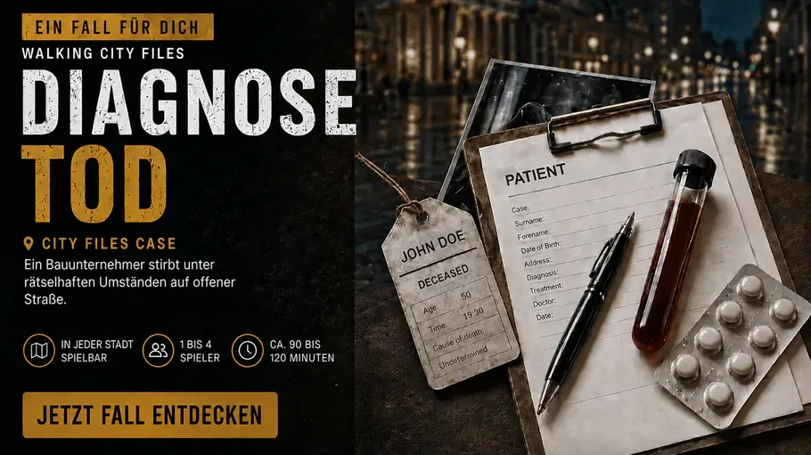Klemmbrett mit Formular und Phiole auf Tisch.