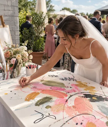 Frau malt abstrakte Kunst bei Outdoor-Event.