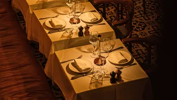Tables set for dining in a restaurant