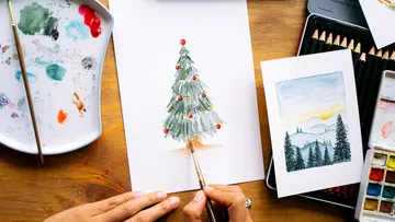 Hand malt Weihnachtsbaum auf Papier.
