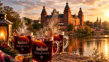 Tassen Glühwein am Aschaffenburger Schloss.