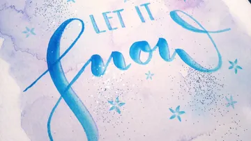 Blue text reads 'Let it snow' on watercolor background.