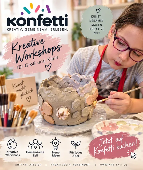 Kind malt Tontopf bei Workshop.