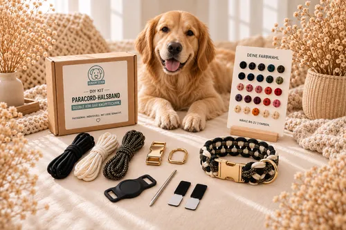 Golden retriever with DIY dog collar kit.