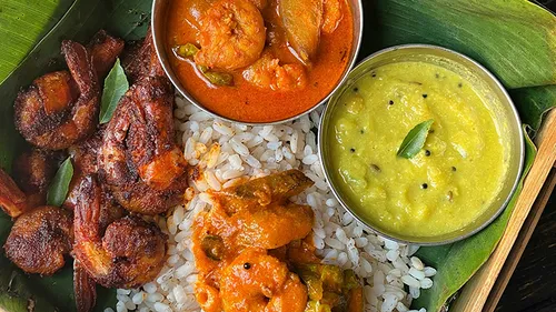 Indian meal served on banana leaf.