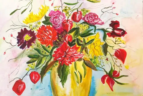 Painting a bouquet of flowers in Dresden