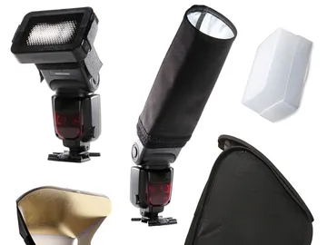 Blitzgeräte und Lichtmodifikatoren für professionelle Fotografie.