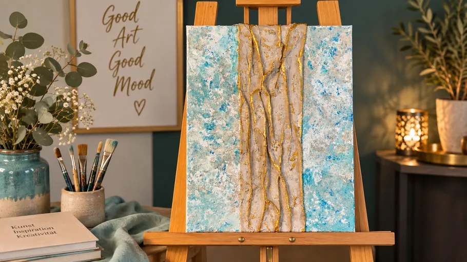 Abstraktes Kunstwerk mit Struktur und Metallic Akzente
