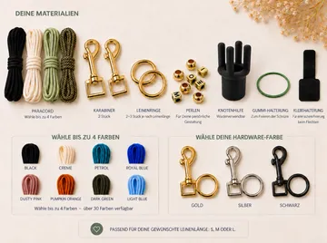 Craft materials displayed with labels and options.