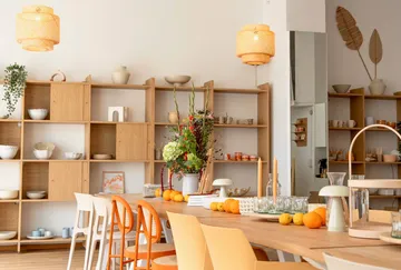 Dining table with decor in modern kitchen.