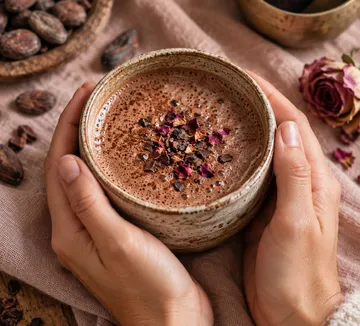 Hands holding a mug of hot chocolate.