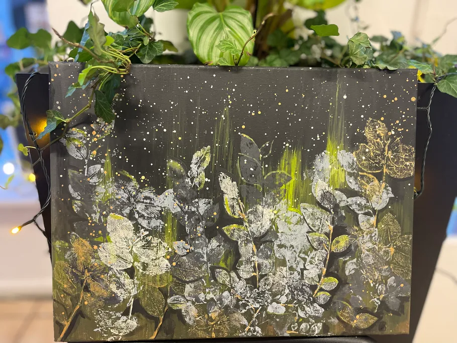 Plant in a flower pot, artistic illustration with colors.