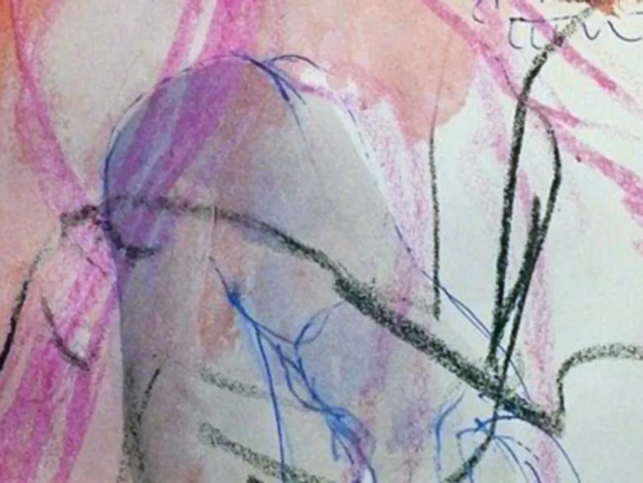Abstract drawing with flowing lines and soft colors.