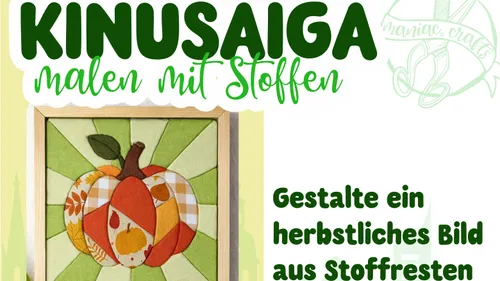 Stoffcollage von Kürbis mit Blättern.