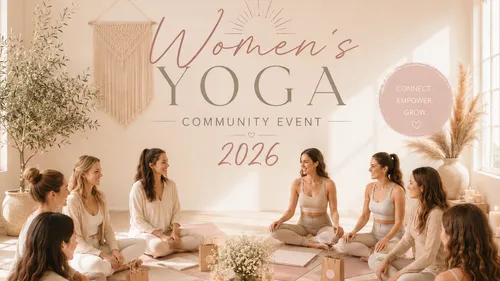 Women sitting in circle, yoga event setting.