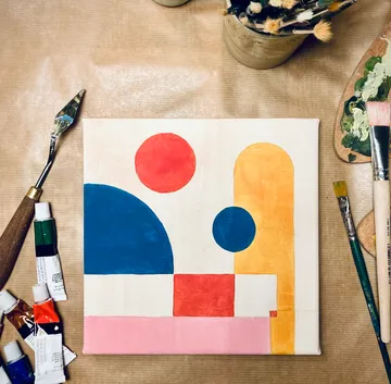 Mid-century geometric acrylic painting