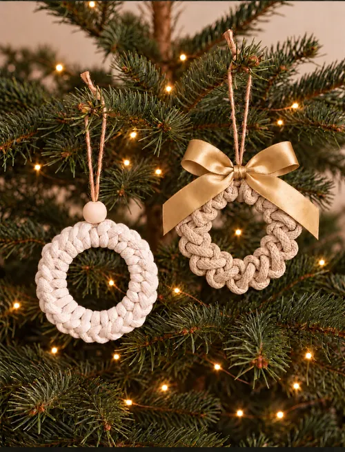Ornamente hängen an einem dekorierten Weihnachtsbaum.