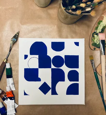 Geometric acrylic painting in Bauhaus style