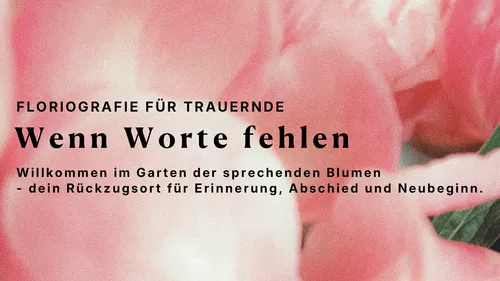 Pink petals with German text overlay.