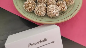 Plate of Powerballs on pink napkin.