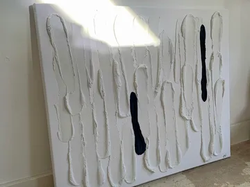 A white canvas with textured, dark lines.