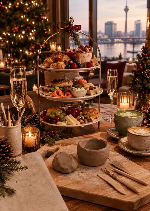Töpfern und Brunch mit Brunch Etagère, Matcha, Kaffee, Sekt