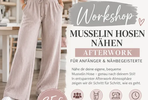 Sewing muslin pants in an after-work workshop in Wiesbaden
