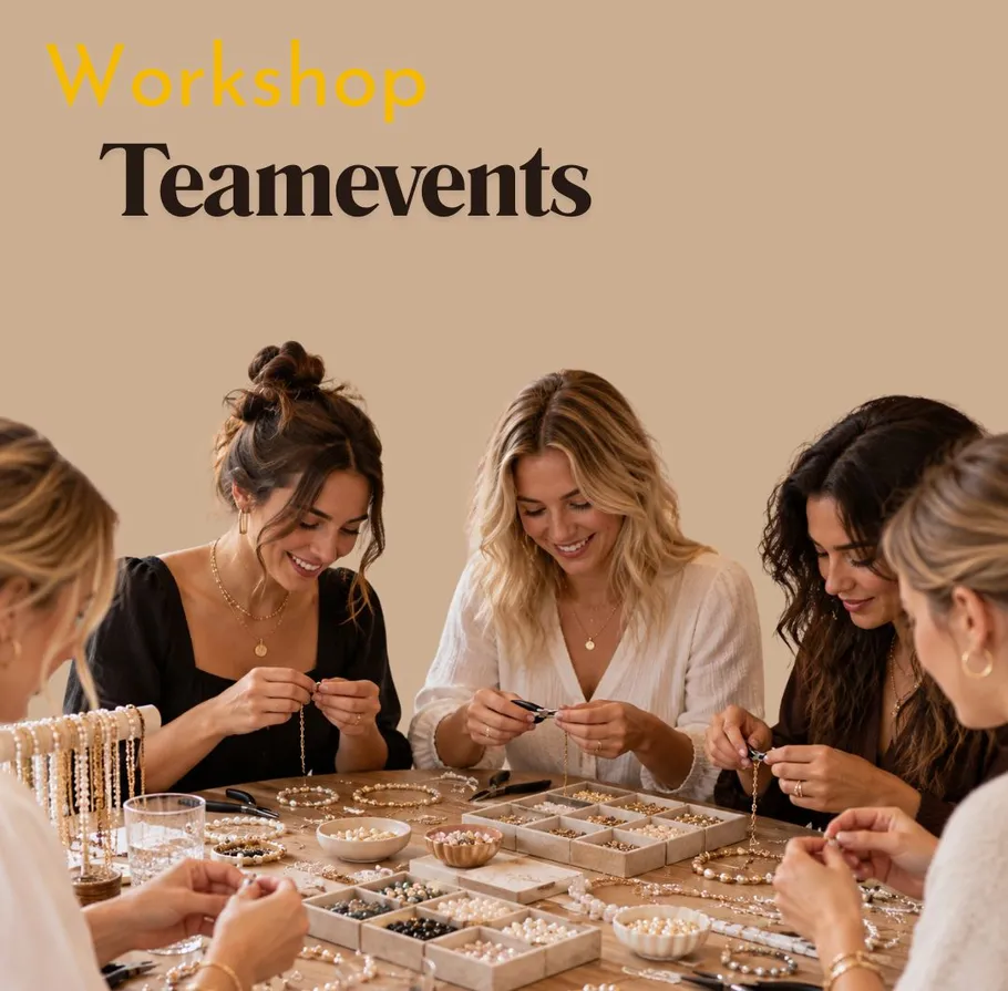 Women crafting jewelry at a teamwork event.