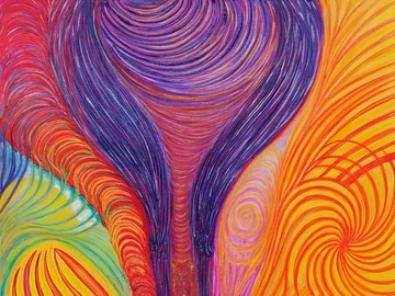 Colourful swirls in red, purple, orange and yellow.
