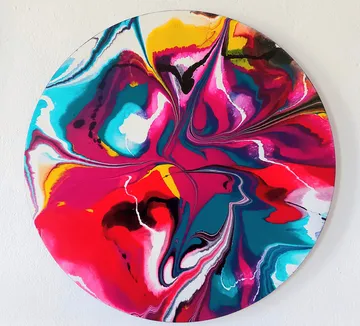 Round canvas with colorful, swirling color patterns
