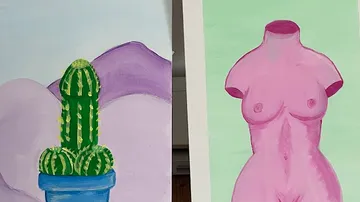 Einen Kaktus und eine stilisierte weibliche Figur zeichnen.