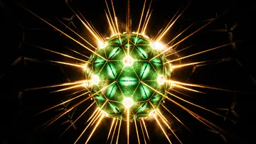 Green glowing ball surrounded by bright rays of light