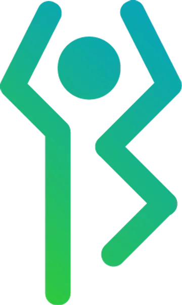 Abstract figure raises hands, symbolizes success or celebration.