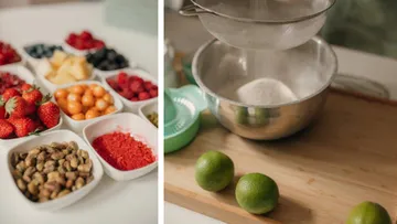Fruits and ingredients are being prepared for cooking.