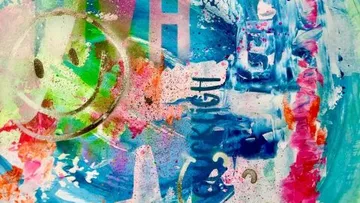 Bunte Farben und smiley-artige Zeichnung, künstlerische Gestaltung.