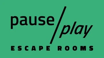 Logo shows `pause/play` for escape rooms.