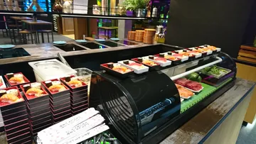 Sushi platter presents fresh dishes in a restaurant.