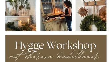 Hygge Workshop, Kerzenlicht, gemütlicher Raum, kreative Aktivitäten.