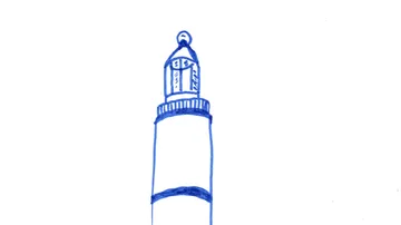 A lighthouse stands to guide sailors.