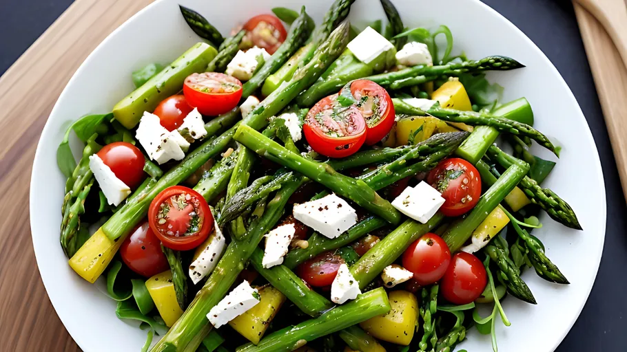 Green salad with tomatoes and feta cheese in a bowl.
