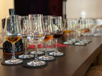 A set of glasses is placed on a table.