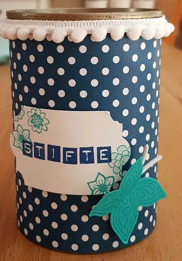 Colourfully decorated pencil holder
