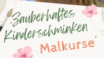 Schilder beschreiben Mal- und Kinderschminkkurse mit Blumen.