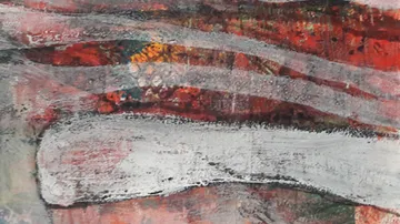Colourful abstract painting with various brush strokes and textures