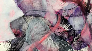 Abstrakte Farben und Formen vermischen sich auf einer Leinwand.