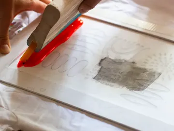 Paints were spread onto paper with a squeegee.