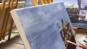 Canvas is processed with paint, colorful blocks are created.